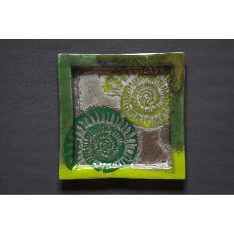 Kwadratowy talerz Amonit Zielony - 35 x 35 cm