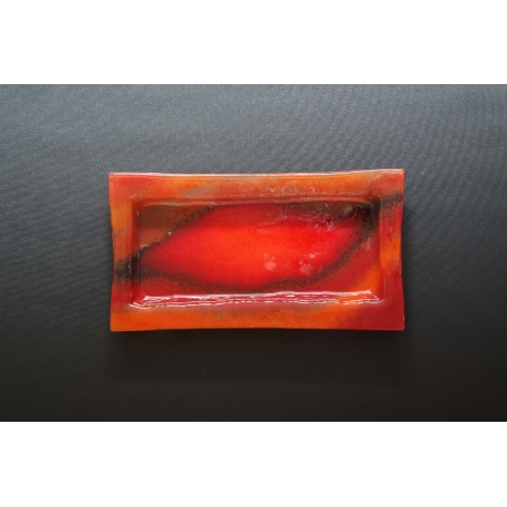 Prostokątny talerz Smugi Czerwone - 35x19 cm