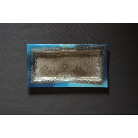 Prostokątny szklany talerz, patera Smugi Niebieskie - 35x19 cm