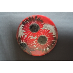 Round Glass Plateau Red Flowers – diametr 43 cm