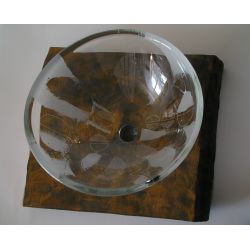 Glass bowl with wooden base